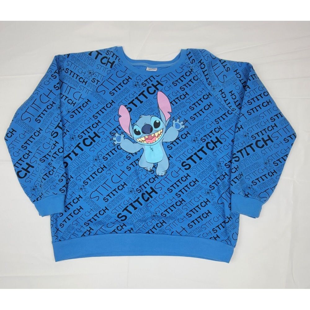 Disney Stitch Sweatshirt Womens Size XL (15/17) Blue All Over Print Longsleeve